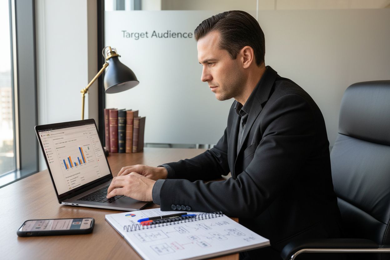 lawyer working on his ppc strategy on the laptop