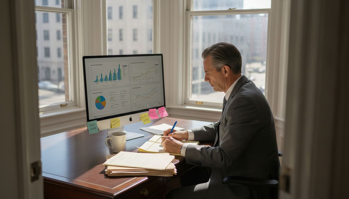 Attorney reviews PPC charts in law office